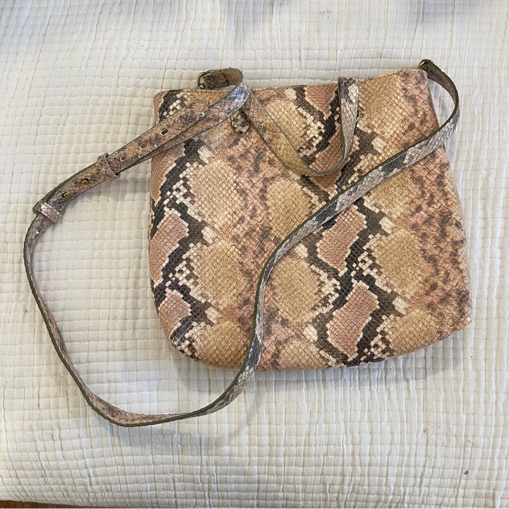 Madewell Snakeskin Zip Top Transport Tote Purse - Picture 2 of 9